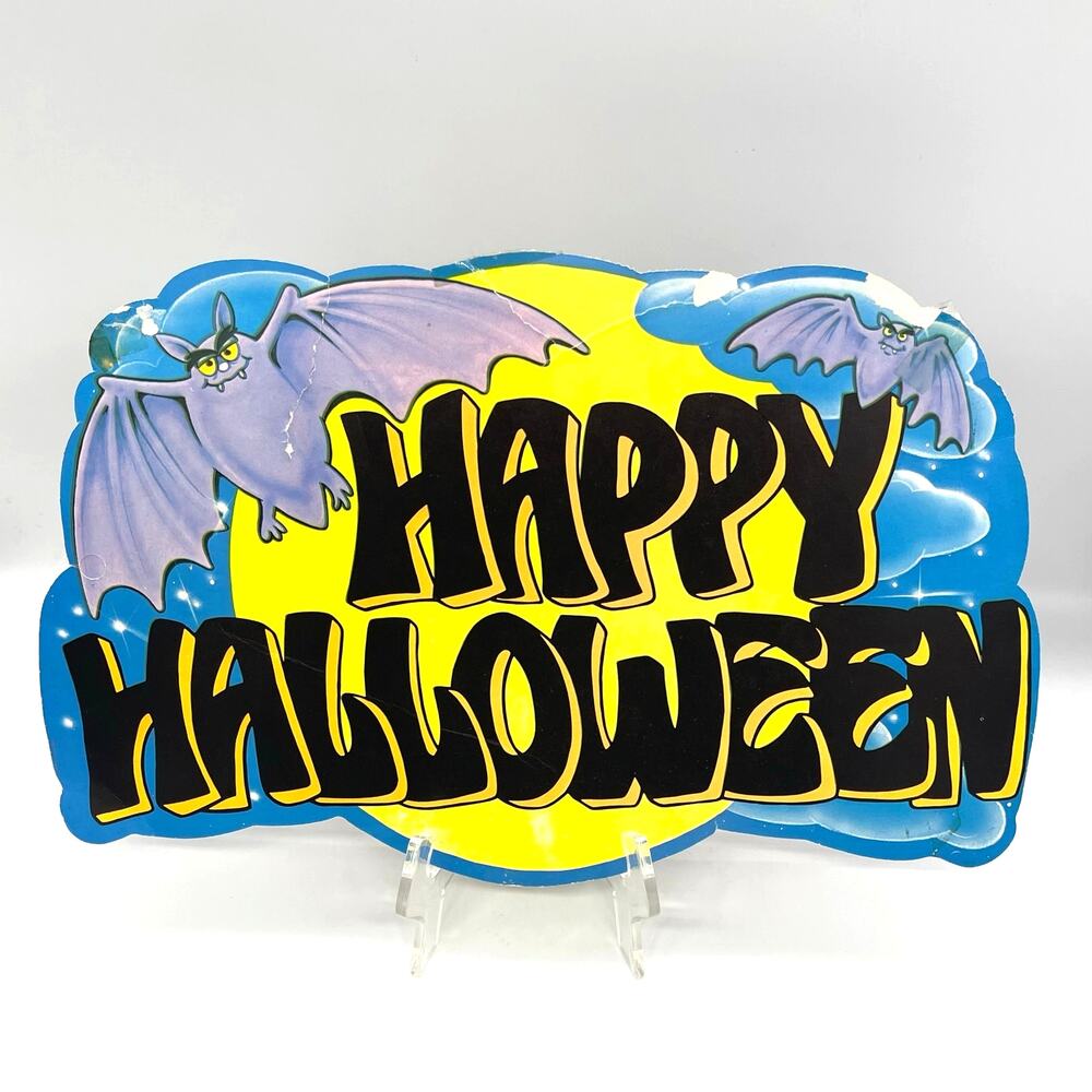Vintage USA Halloween Die Cut Happy Halloween Decoration Dbl Sided 14.5"x9.5"